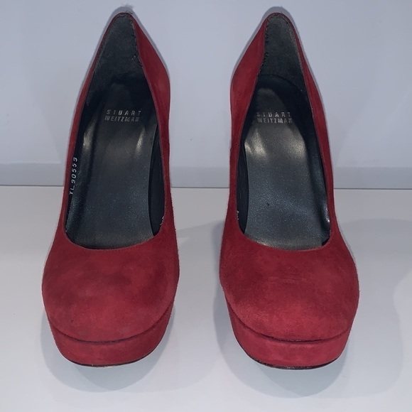Stuart Weitzman Burgundy Red Suede Platform heels size 8M - Picture 4 of 16